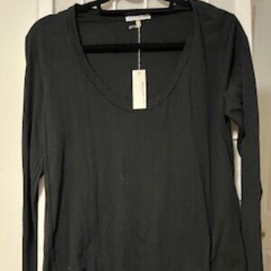 NWT James Perse Black Long Sleeve Scoop Neck Cotton Tee Shirt Size 4 (L)